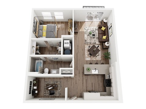 Floor plan for 1 bed, 1 bath, 878 sqft